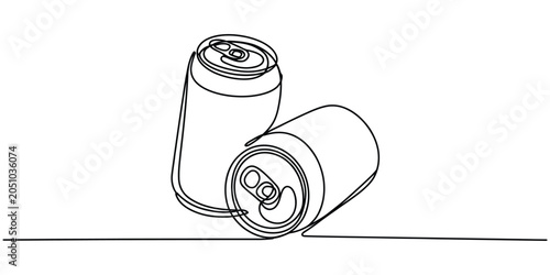 Continuous one line drawing of two soda cans for beverage design