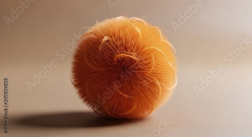 Orange fuzzy ball with soft furry texture.