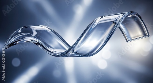 Transparent glass fluid ribbon flowing in the air.