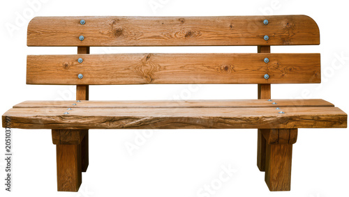 Bild auf Leinwand Rustic wooden park bench with metal bolts