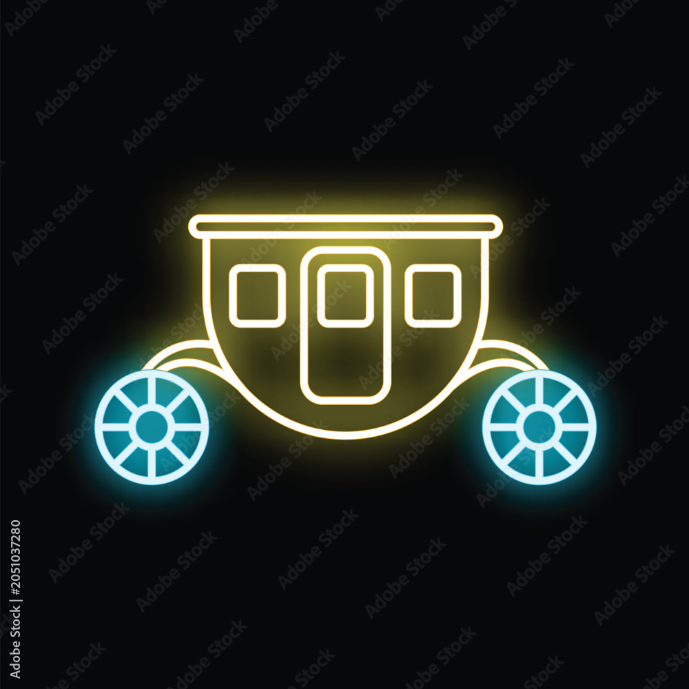 Obraz premium Line art carriage icon creating a neon glow effect, isolated on black
