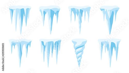 Bild auf Leinwand Set of blue icicles isolated on white background