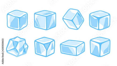 Photography Set of blue ice cube illustrations isolated on white