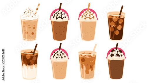 Εκτύπωση καμβά Set of iced coffee and blended milkshake drink vector icons
