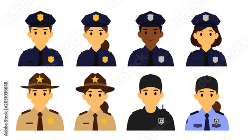 Cuadro en lienzo Set of male and female police and security officer avatars