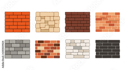 Bild auf Leinwand Set of brick and stone wall pattern blocks in flat vector style