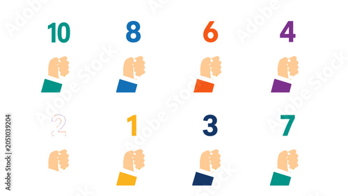 Hands holding numbered score paddles in colorful flat vector style