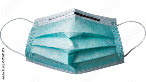 Blue disposable face mask with ear loops and pleats