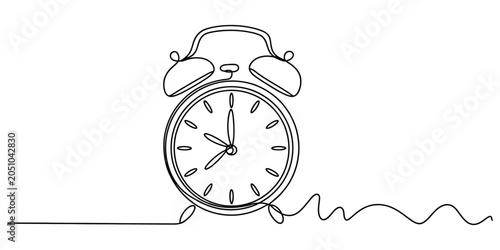 Alarm clock drawn with a single continuous black line