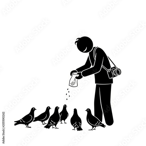 Man feeding pigeons in the city.