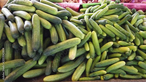 Vegetable and fruit asian market with fresh fruits and vegetables in Thailand. 4K 30 fps footage clip