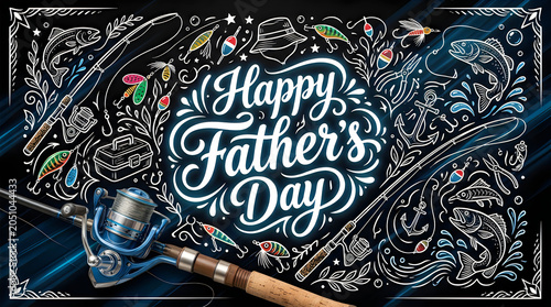 Father's day chalk drawing with fishing rod
