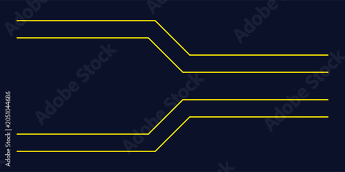 Quadro em tela Two pairs of yellow lines bending and converging, abstract representation of flow