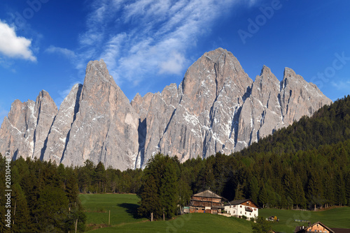 The Odle Group in the heart of the Funes Dolomites in South Tyrol, Italy.