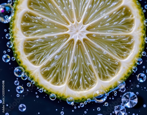 Vibrant Citrus Slice Clear Water Splashing and Bubbles