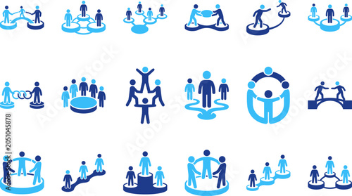 Cuadro en lienzo Collection of icons depicting teamwork collaboration social networks community and partnership concepts