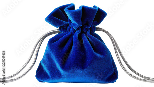 Photos Blue velvet drawstring pouch with silver cords