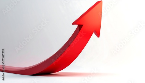 A vibrant red, curved arrow pointing upwards, symbolizing growth and progress, set against a bright, gradient background