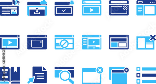 Fotografía Web and interface icons in blue and dark blue, browser window elements, navigation, content blocks