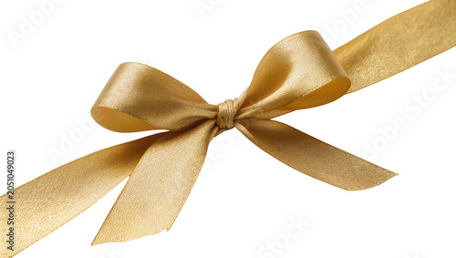 Canvas Print Golden satin ribbon bow with flowing tails
