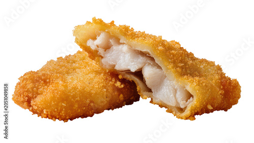 Schilderij op canvas Crispy golden fried fish fillet pieces with white flaky interior