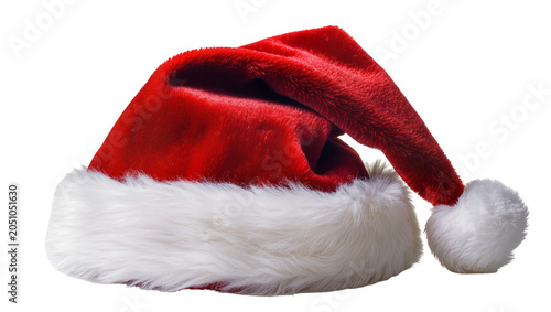 Red Santa Claus Hat with White Fur Trim and Pom Pom