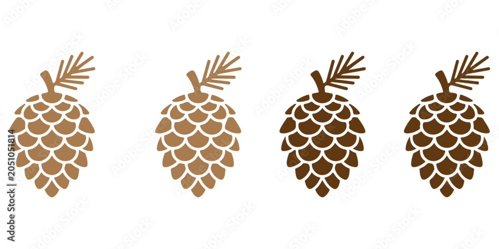 Fototapeta premium Four pine cones with needles illustration