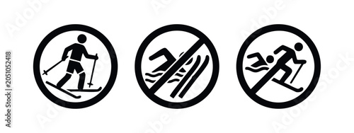 Schilderij op canvas Skiing and no swimming icons set