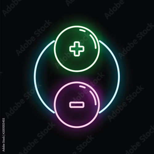 Canvas-taulu Neon glowing positive and negative charges representing electrical polarity