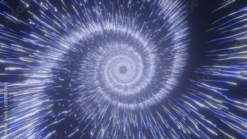 Foto Abstract glowing blue neon light particles spiral tunnel background