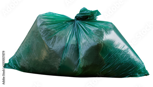 Slika na platnu Full green plastic garbage bag tied at top