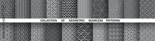 Foto Geometric set of seamless black and gray patterns