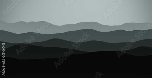 Abstract monochrome grey mountain range landscape with mountain, landscape
