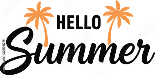 Schilderij op canvas Hello summer silhouette graphic with palm trees