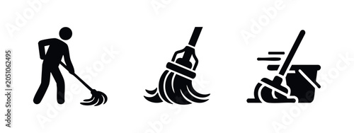 Tableau sur toile Mop and sweeping icons set