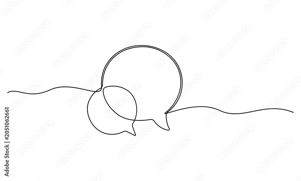Obraz premium Continuous line drawing, conversation bubbles, chat icons, dialogue symbols, minimalist design elements