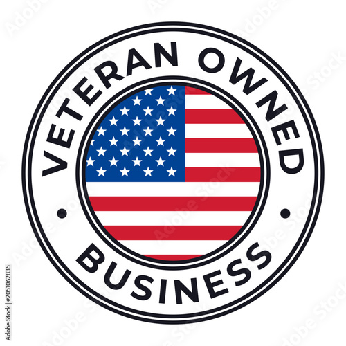 Veteran Owned Business isolated round stamp, sticker, label with USA rounded Flag vector illustration
