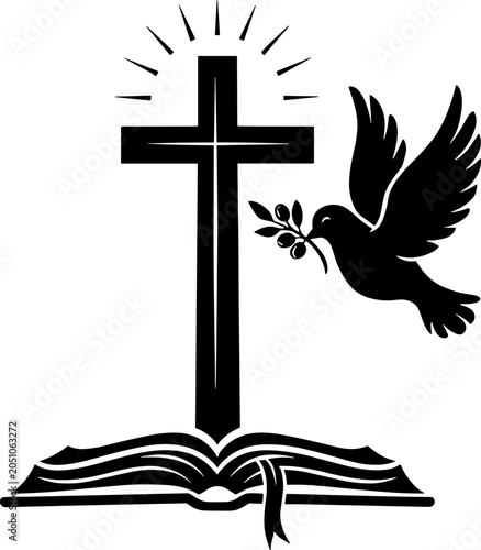 Christian Cross with Open Bible and Dove SVG Vector Religious Faith Design