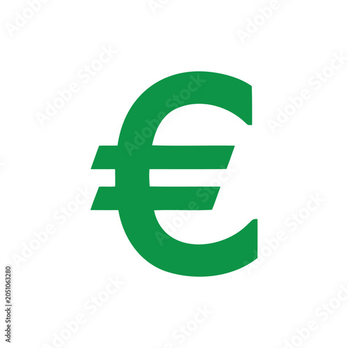 Green Euro Currency Symbol Icon Representing Finance and European Economy on White