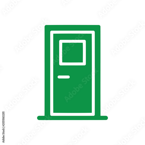 Green Doorway Icon with Window and Handle Symbolizing Entry and Opportunity on White