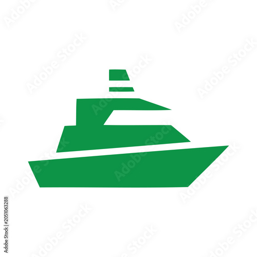 Green Ship or Yacht Icon Symbolizing Travel and Maritime Transport on White Background