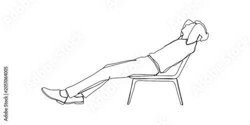 Canvastavla Man relaxing, lying back in a chair, hands behind head, simple line drawing
