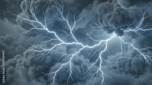 Stormy Lightning Strike Loop featuring bright lightning forks through dense storm clouds Stock Footage Background