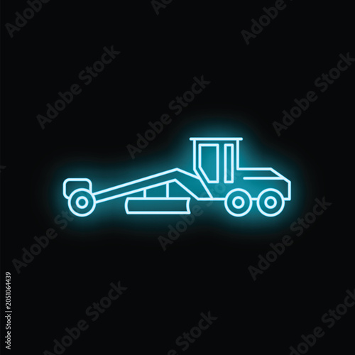 Foto Motor grader heavy equipment glowing neon outline icon on a black background