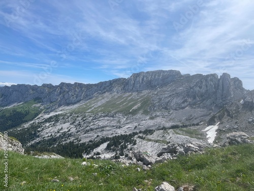 Randonnée dans le vercors avec fleur, montagne et lac de la grande moucherolle