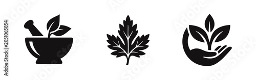 Bild auf Leinwand Herbal medicine and natural remedies icons set