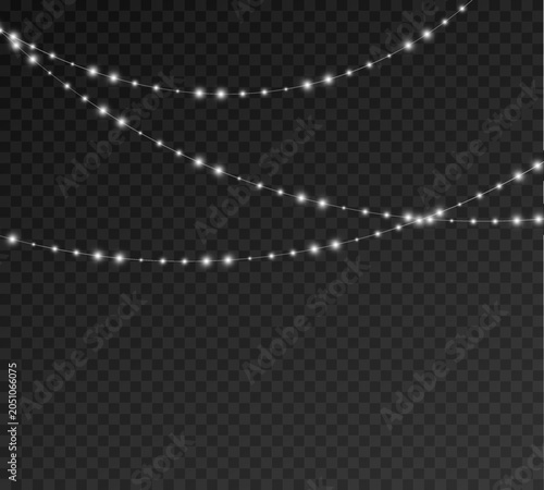 Fotografie Single white LED garland line with smooth wave curve and bright luminous sparkle