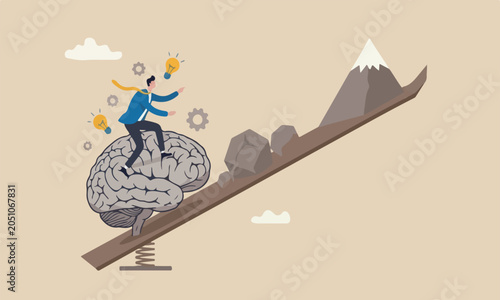 Schilderij op canvas Brain intelligence mountain peak new idea, smart or wisdom to brainstorm, imagin