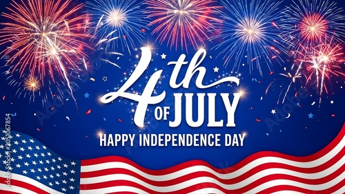 4th of July Fireworks Display on American Flag Background