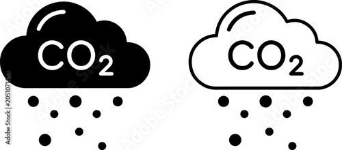 Tableau sur toile Carbon dioxide emission icon set, co2 cloud with rain drops